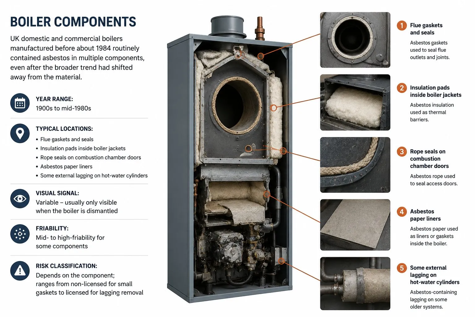 Asbestos boiler components detail