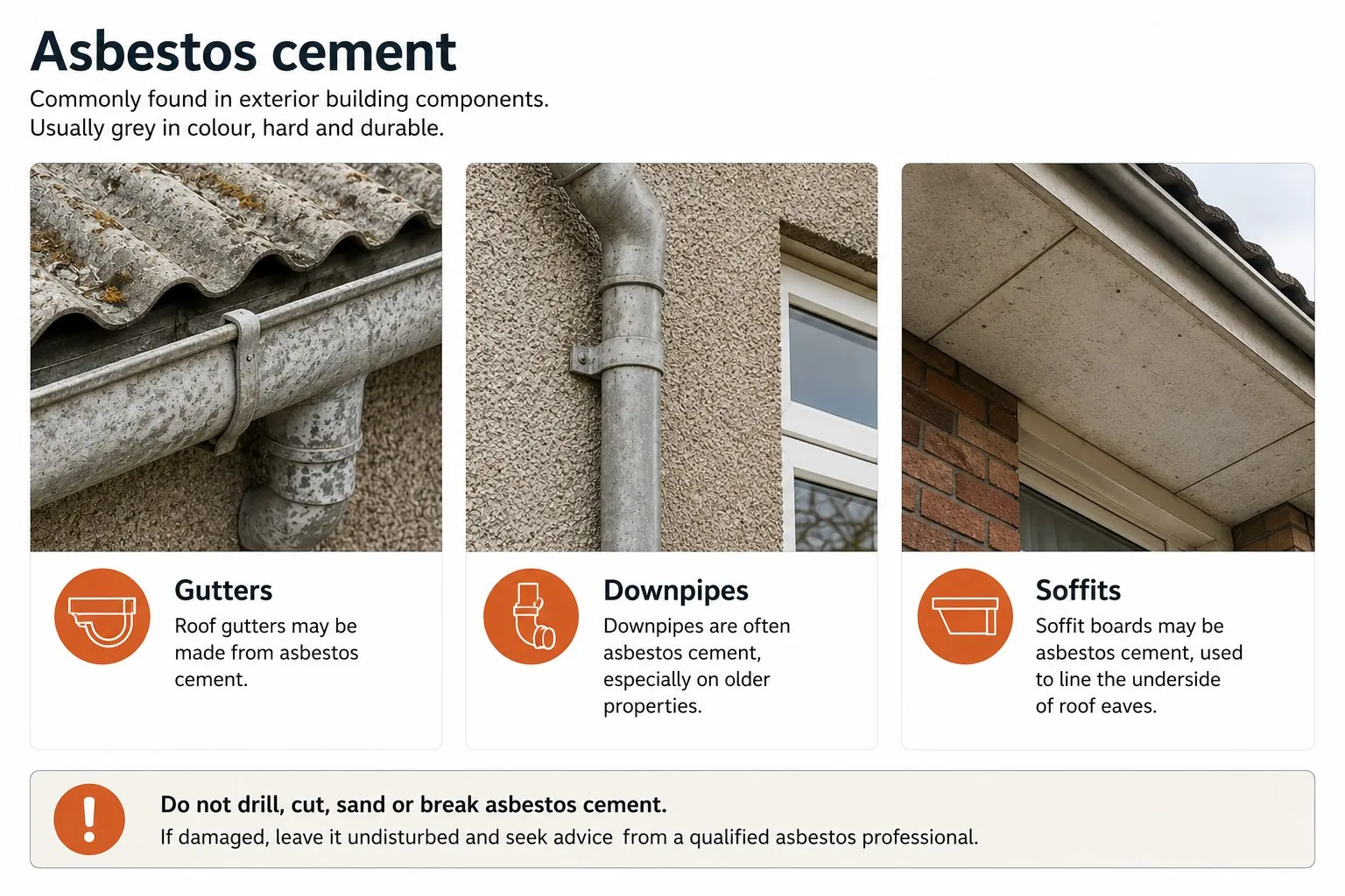 Asbestos cement gutters and soffits