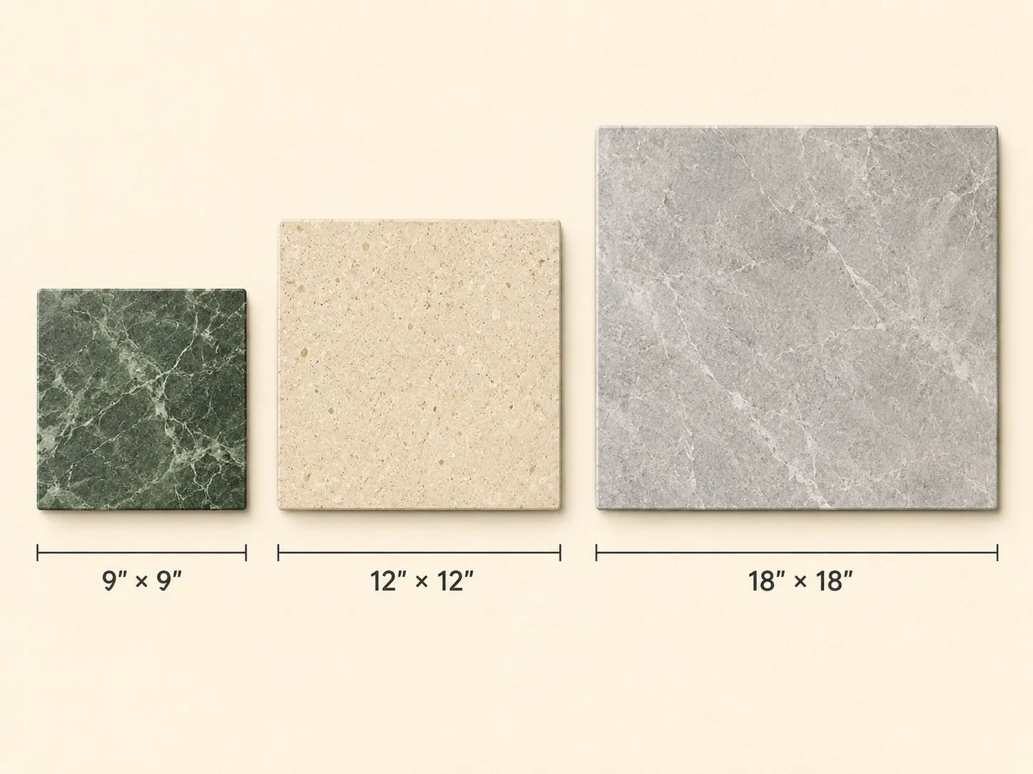 Comparison of imperial-sized asbestos floor tiles against modern metric tile sizes