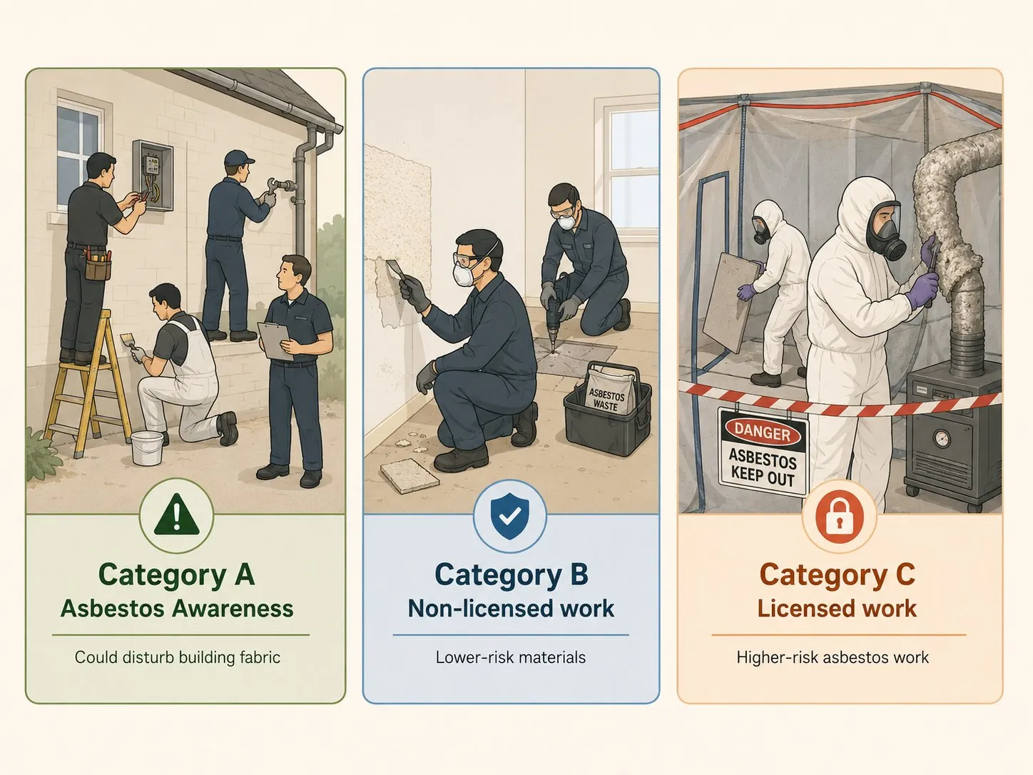The three categories of asbestos work: Category A, B and C