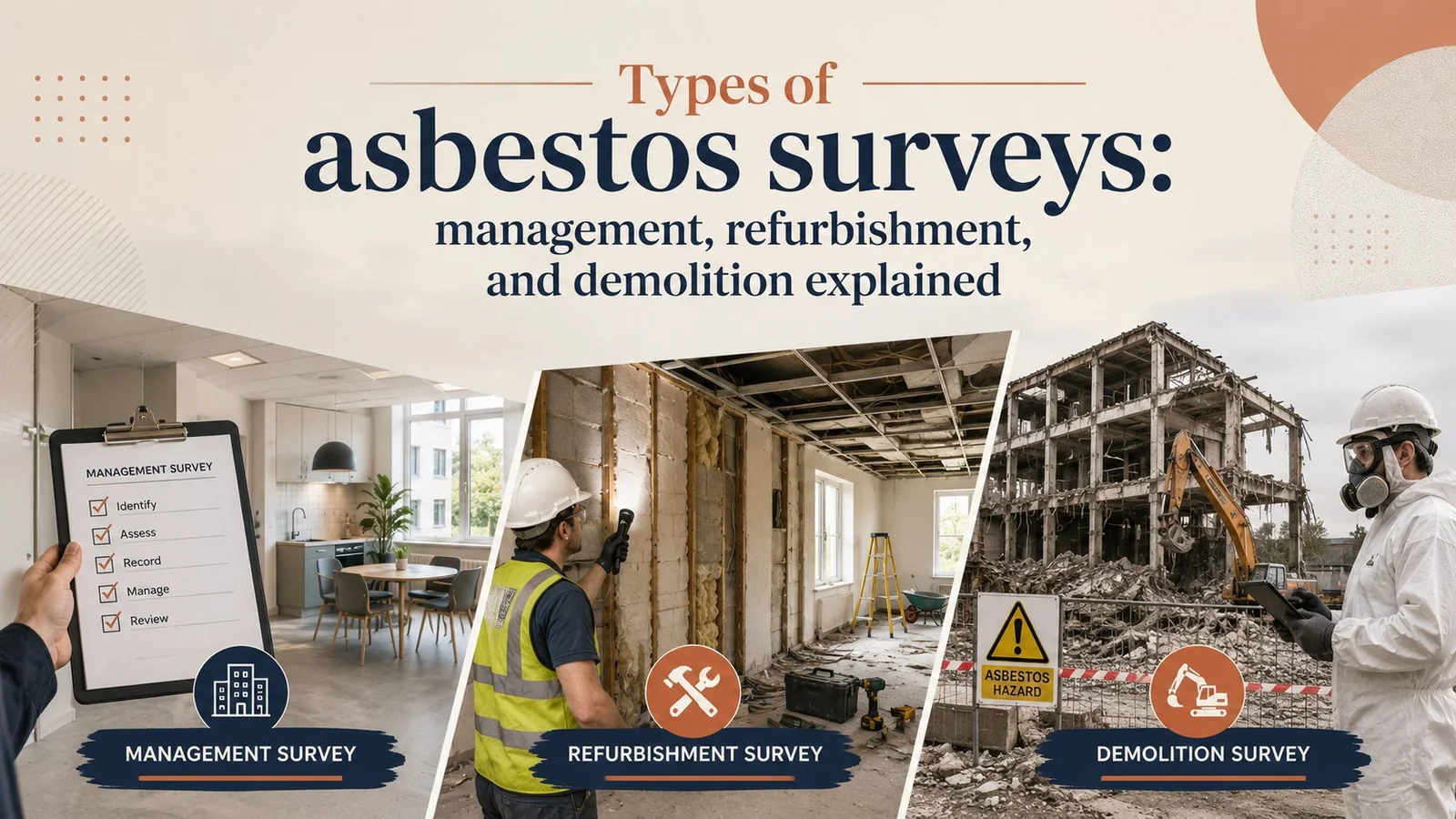 Types of asbestos surveys: management, refurbishment, and demolition explained