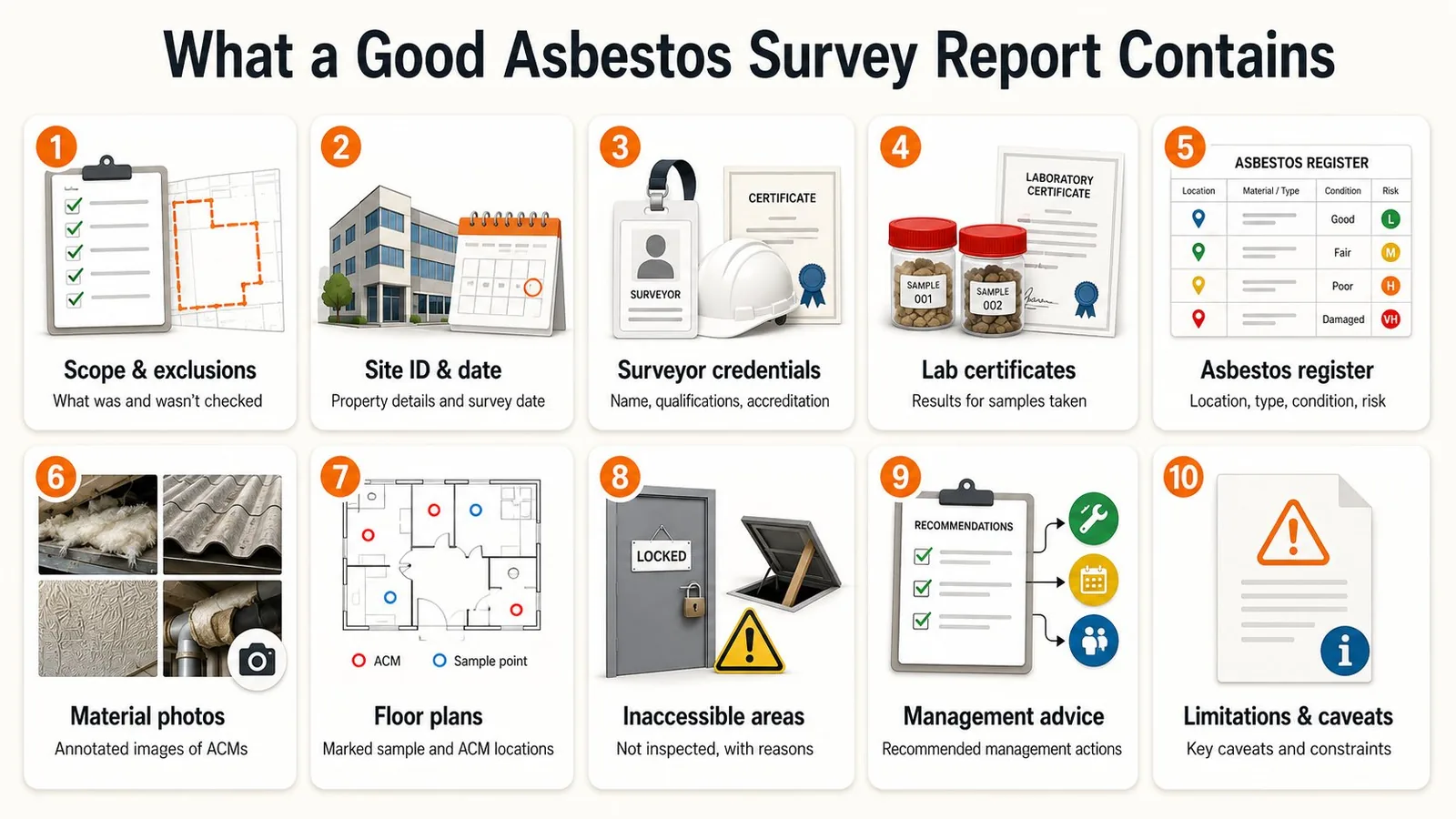 What a good asbestos survey report contains