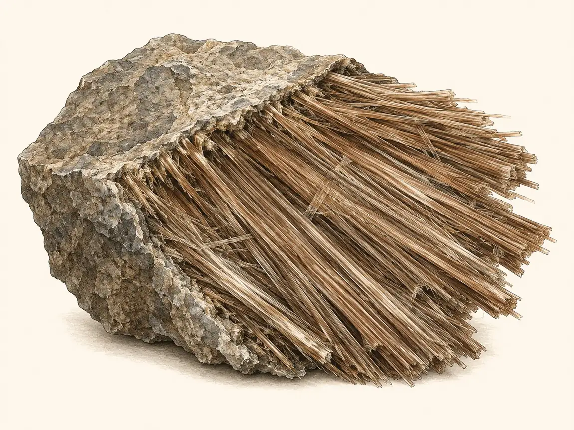 Amphibole asbestos in rock