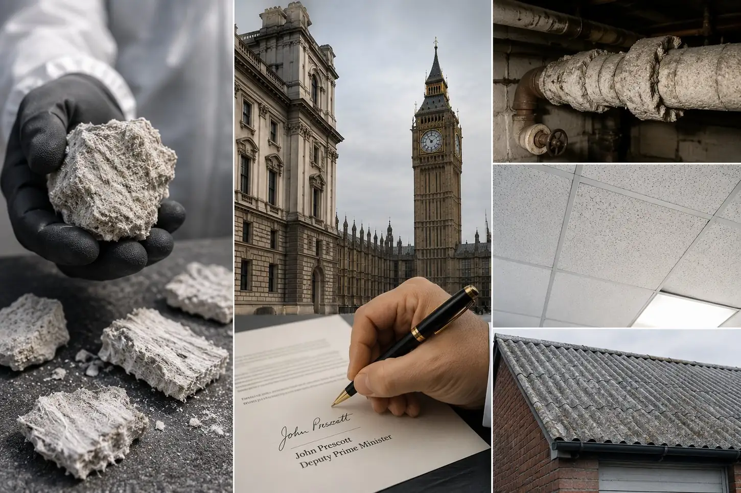 Collage of locations where asbestos containing materials are still found in buildings