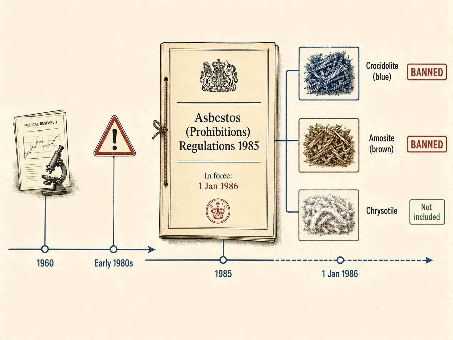 The Asbestos (Prohibitions) Regulations 1985 banning blue and brown asbestos